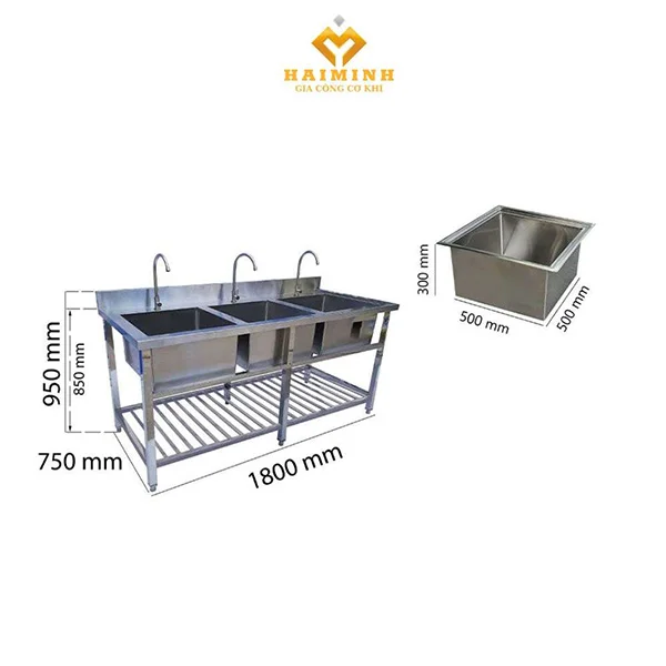 chậu rửa công nghiệp 3 hố