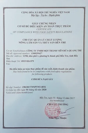 Cơm Dừa Sấy Khô Quang Trí – Công Ty TNHH Một Thành Viên Dừa Quang Trí